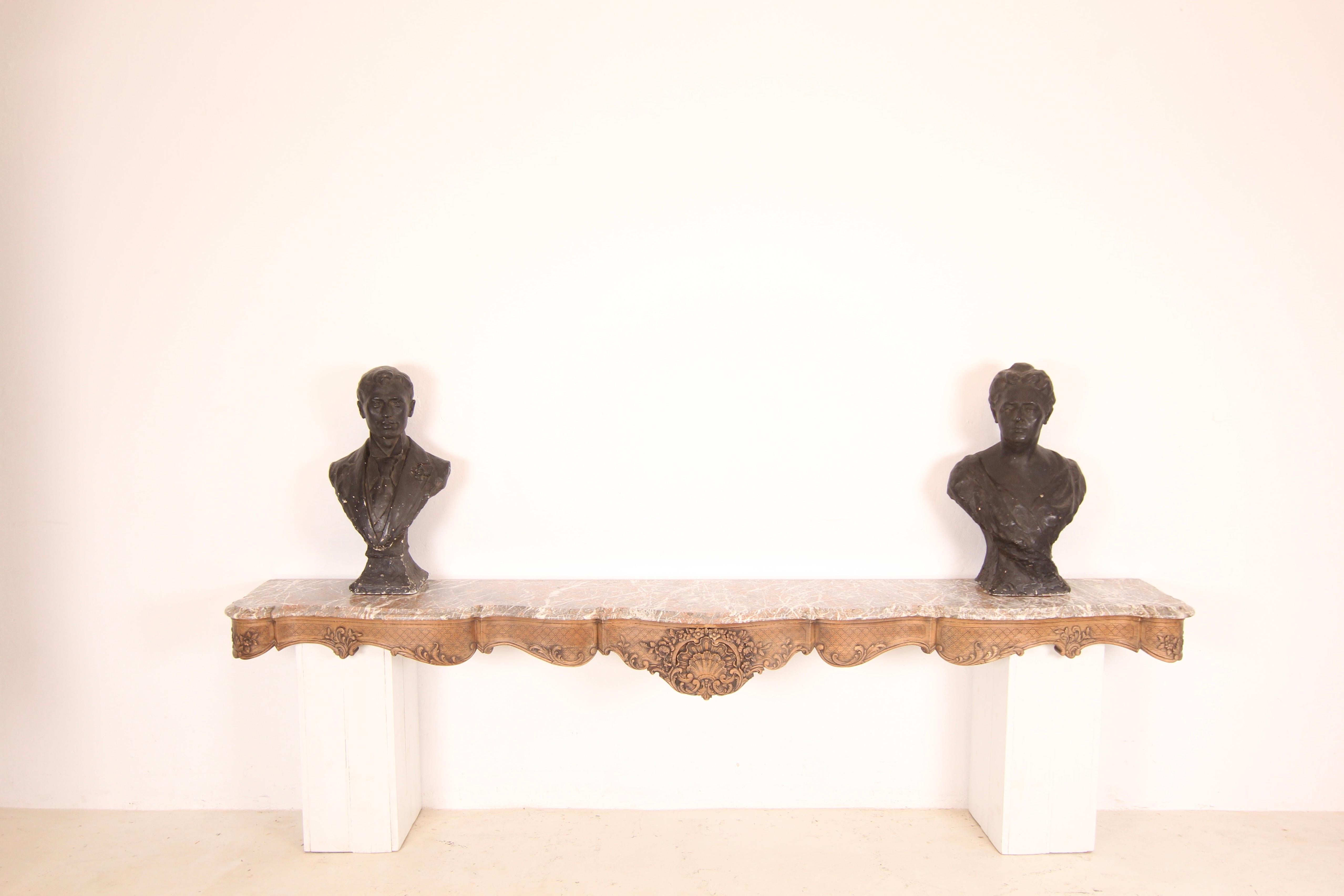 Grande console a muro in legno di Oak e marmo intagliato della fine del XIX secolo in vendita 13