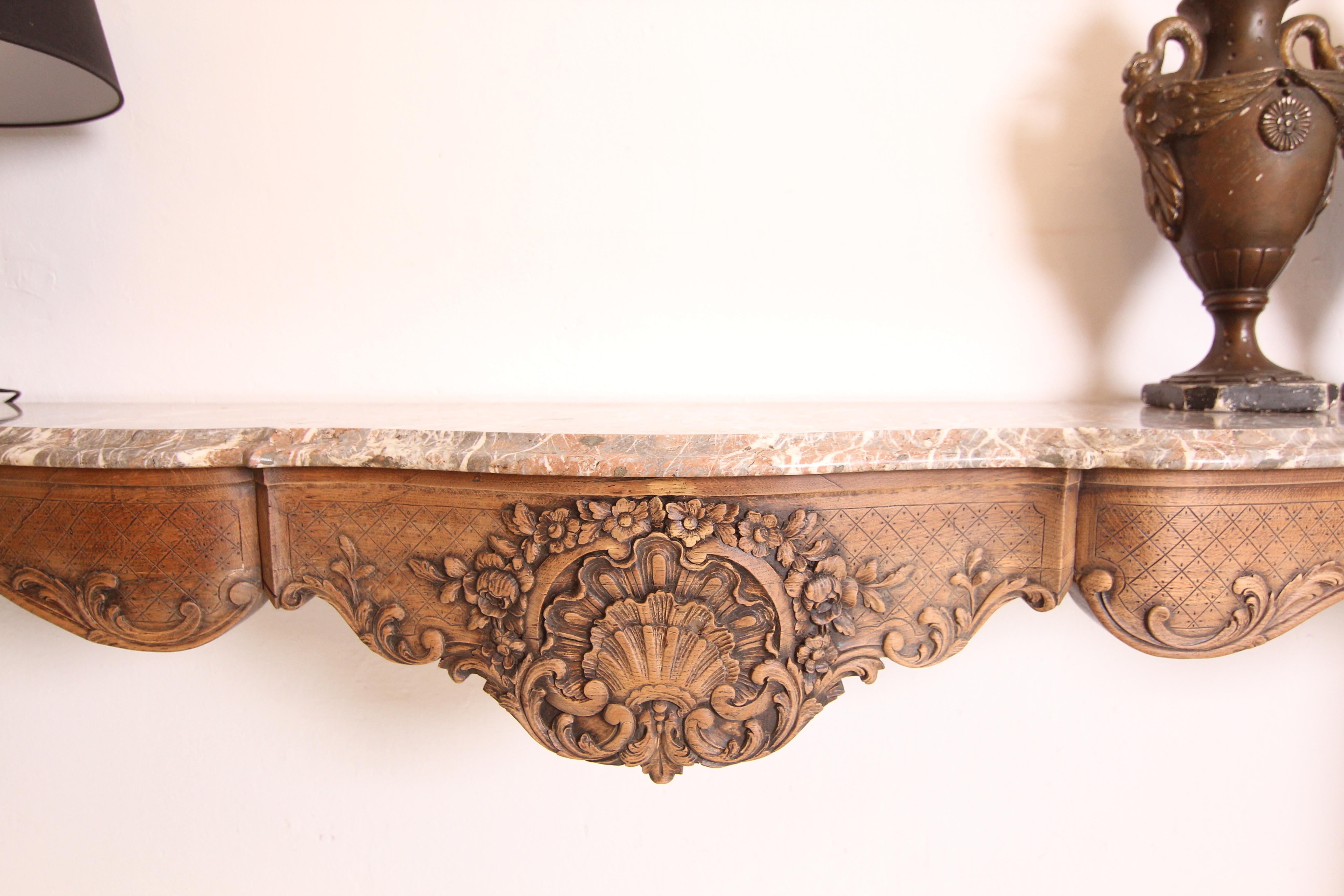 Grande console a muro in legno di Oak e marmo intagliato della fine del XIX secolo In condizioni buone in vendita a Dusseldorf, DE