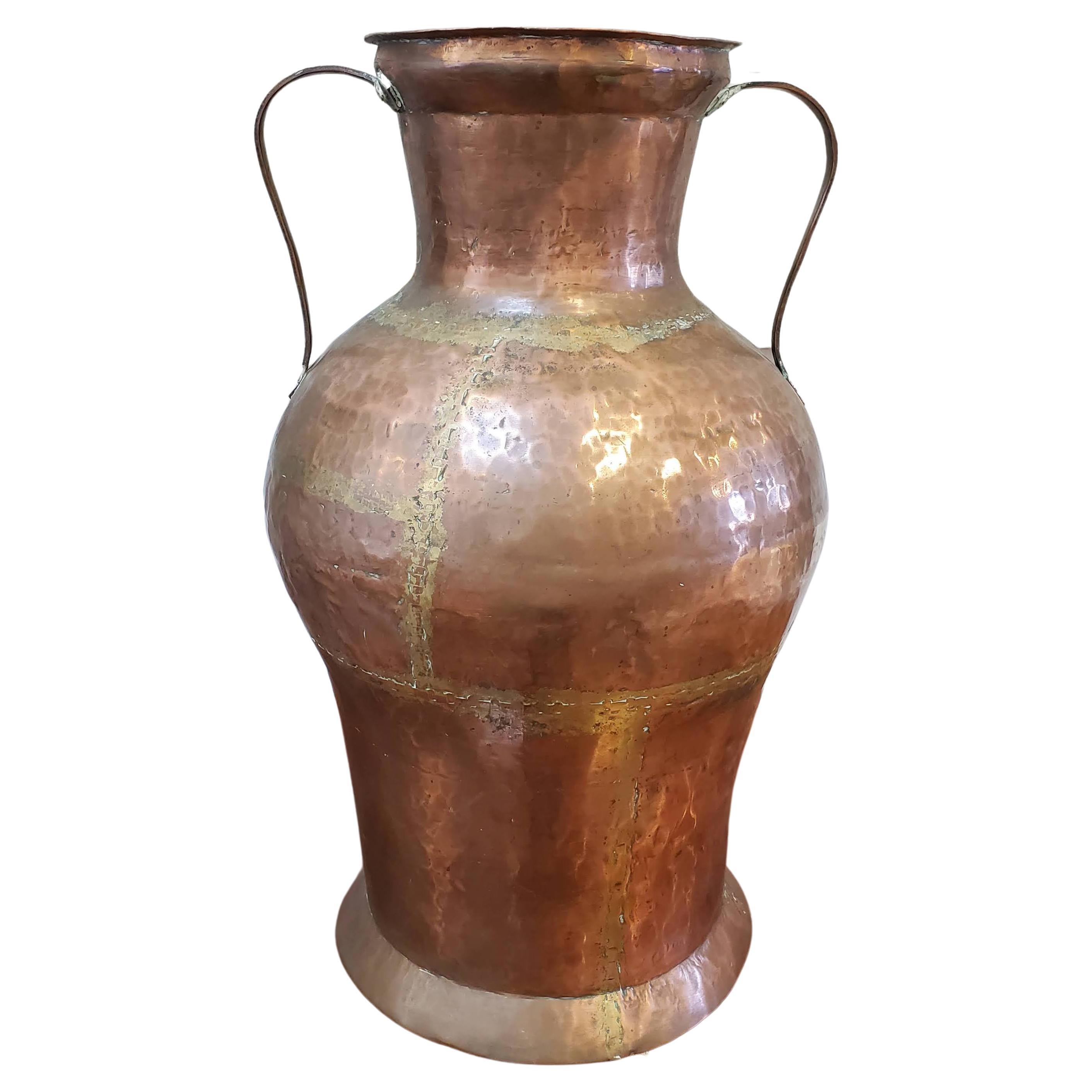 Large Late 19th Century North African Hand Hammered Copper Urn For Sale
