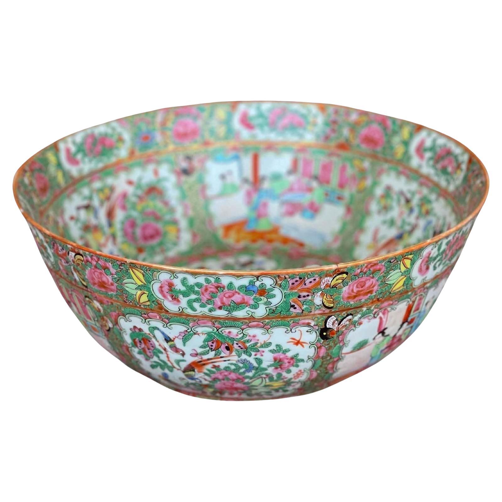 Large Late 19th Century Rose Medallion Chinese Export Bowl For Sale