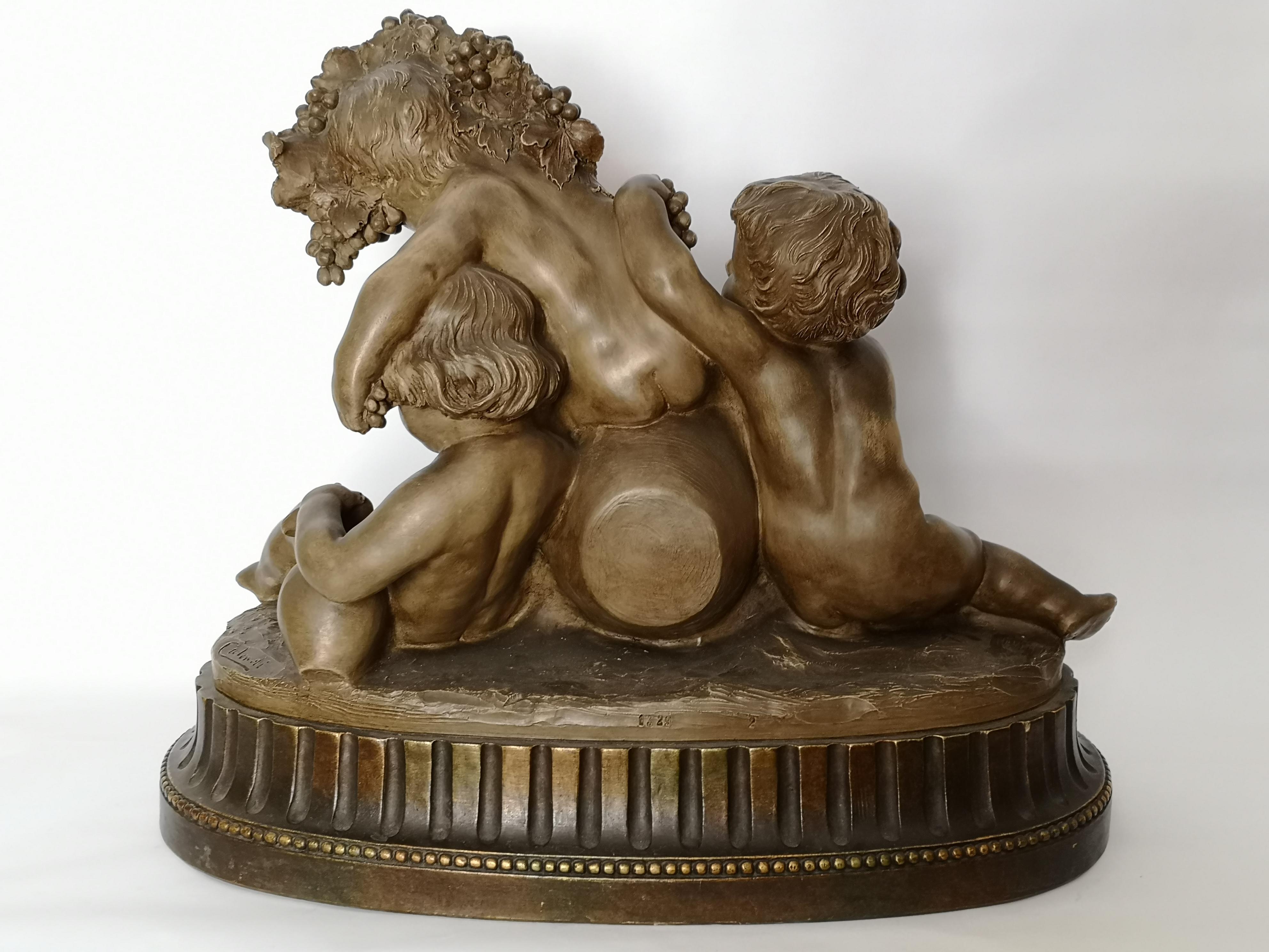 Large Late 19th Century Terracotta Group of Three Putti Drinking Wine For Sale 7