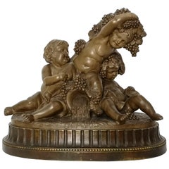 Large Late 19th Century Terracotta Group of Three Putti Drinking Wine
