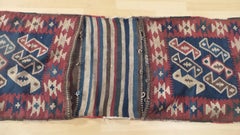 Large Late 19th Century Turkish Tribal Kilim Mule Bag Handmade in Reds and Blue