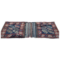 Large Late 19th Century Turkish Tribal Kilim Mule Bag Handmade in Reds and Blue
