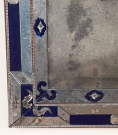 Large Late 19th Century Venetian Clear and Cobalt Blue Mirror