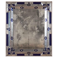 Large Late 19th Century Venetian Clear and Cobalt Blue Mirror