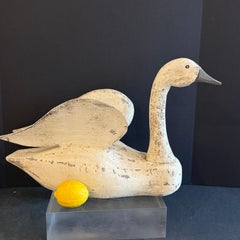 Large Late 19th Century Wood Scandinavian Painted Swan Decoy Centerpiece