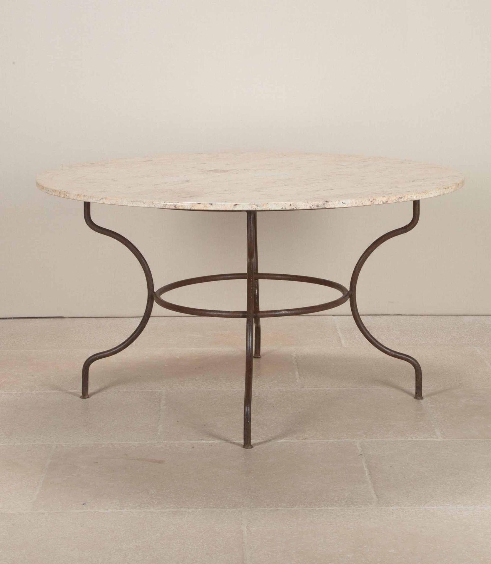 Country Large Late 19th Century Wrought Iron and Marble Table in vendita