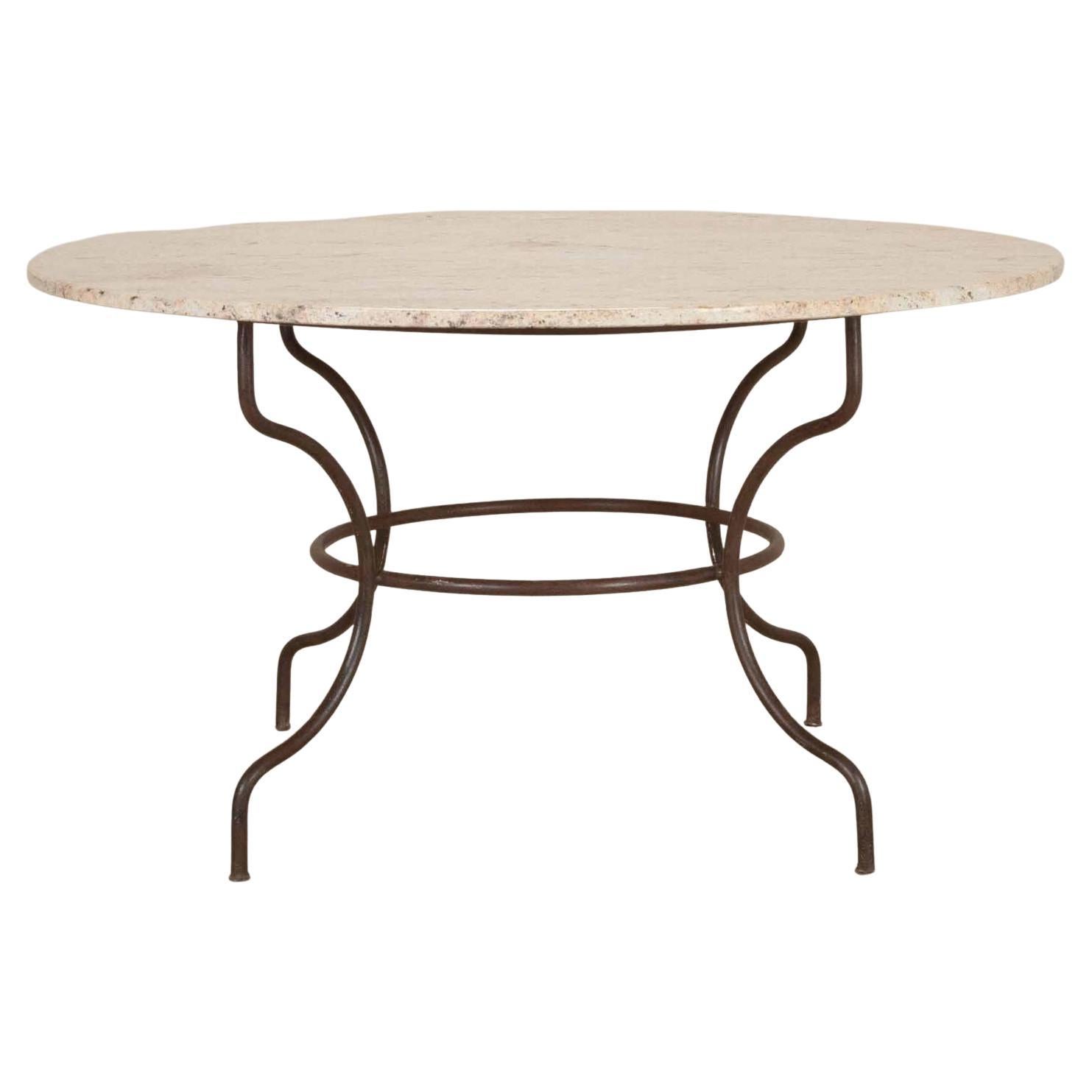 Large Late 19th Century Wrought Iron and Marble Table