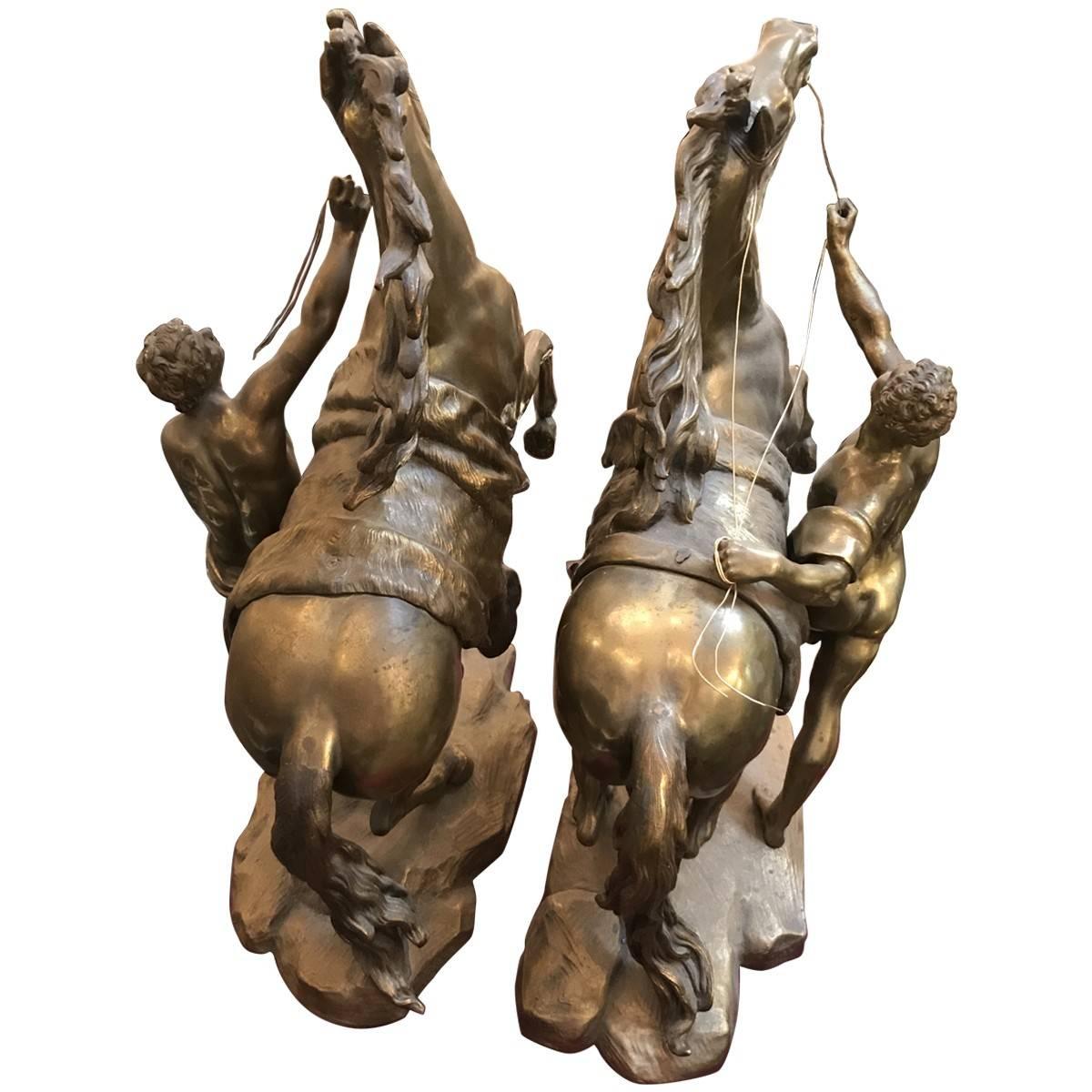 19th Century Large Late 19th-Early 20th Century Bronze Marly Horses For Sale