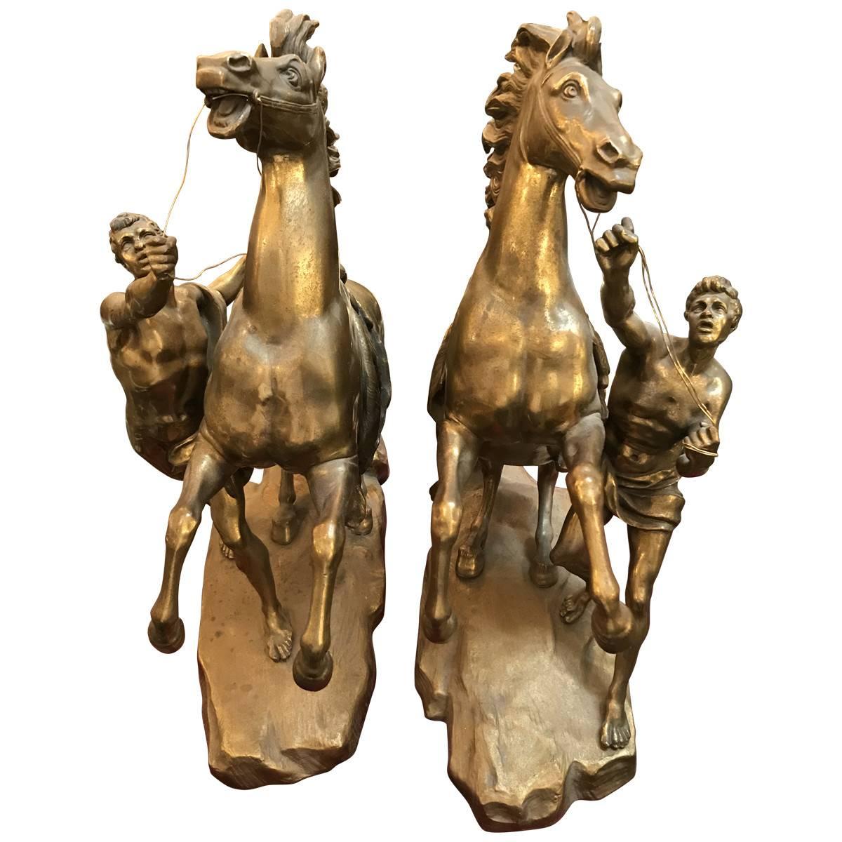 Large Late 19th-Early 20th Century Bronze Marly Horses For Sale
