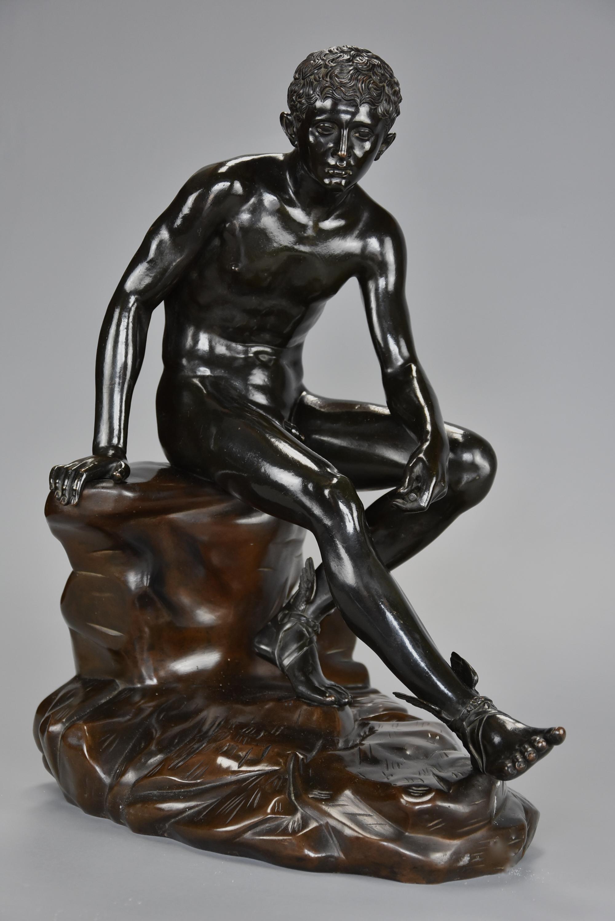Late 19th Century Grand Tour Italian Bronze of Seated Hermes after the Antique In Good Condition For Sale In Suffolk, GB