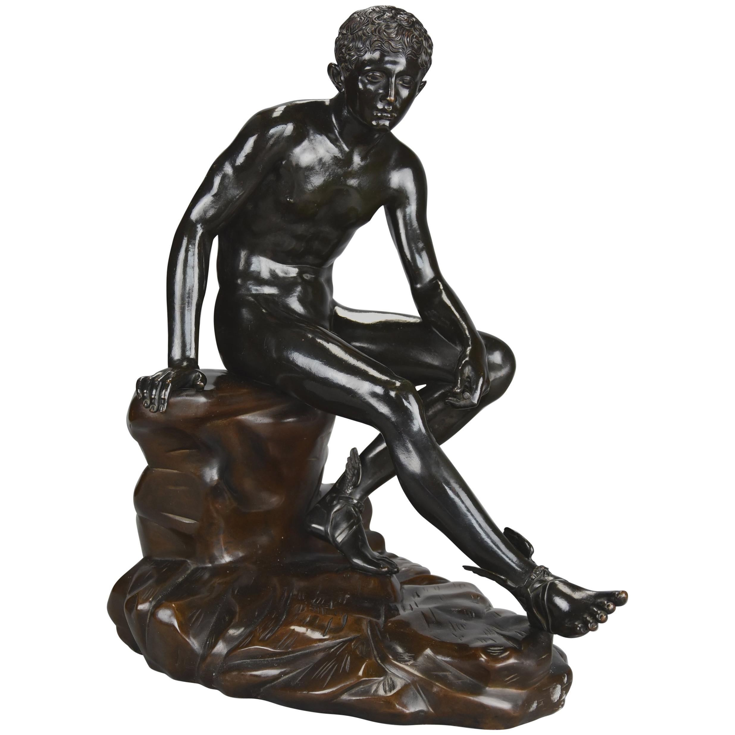 Late 19th Century Grand Tour Italian Bronze of Seated Hermes after the Antique For Sale