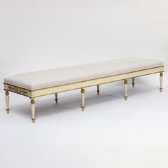 Large Late Empire Upholstered Bench with Carved Gilt Carvings
