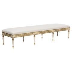 Large Late Empire Upholstered Bench with Carved Gilt Carvings