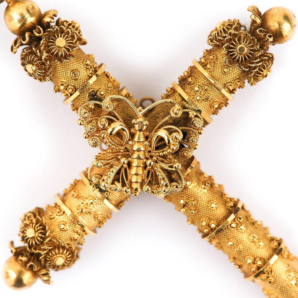 Large Late Georgian Cannetille Butterfly Cross 18k 18ct Yellow Gold, circa 1830 3