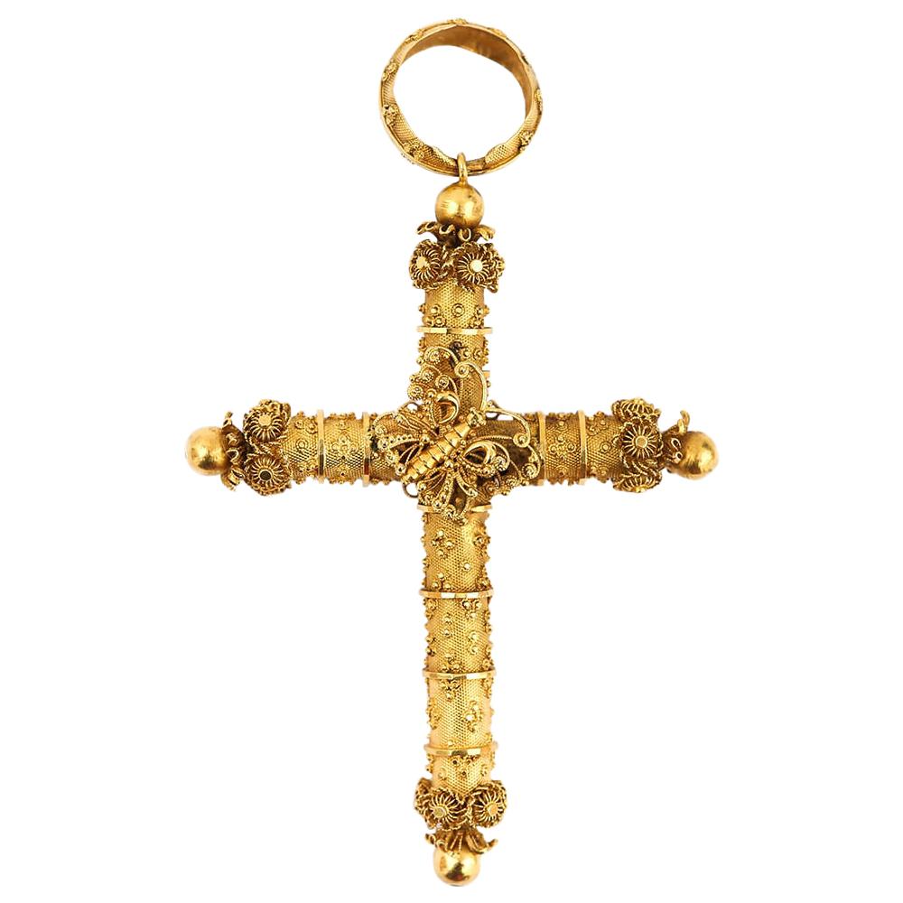 Large Late Georgian Cannetille Butterfly Cross 18k 18ct Yellow Gold, circa 1830