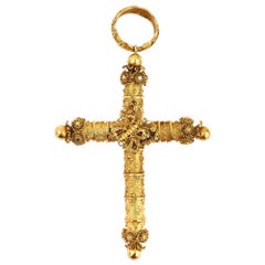 Antique Large Late Georgian Cannetille Butterfly Cross 18k 18ct Yellow Gold, circa 1830