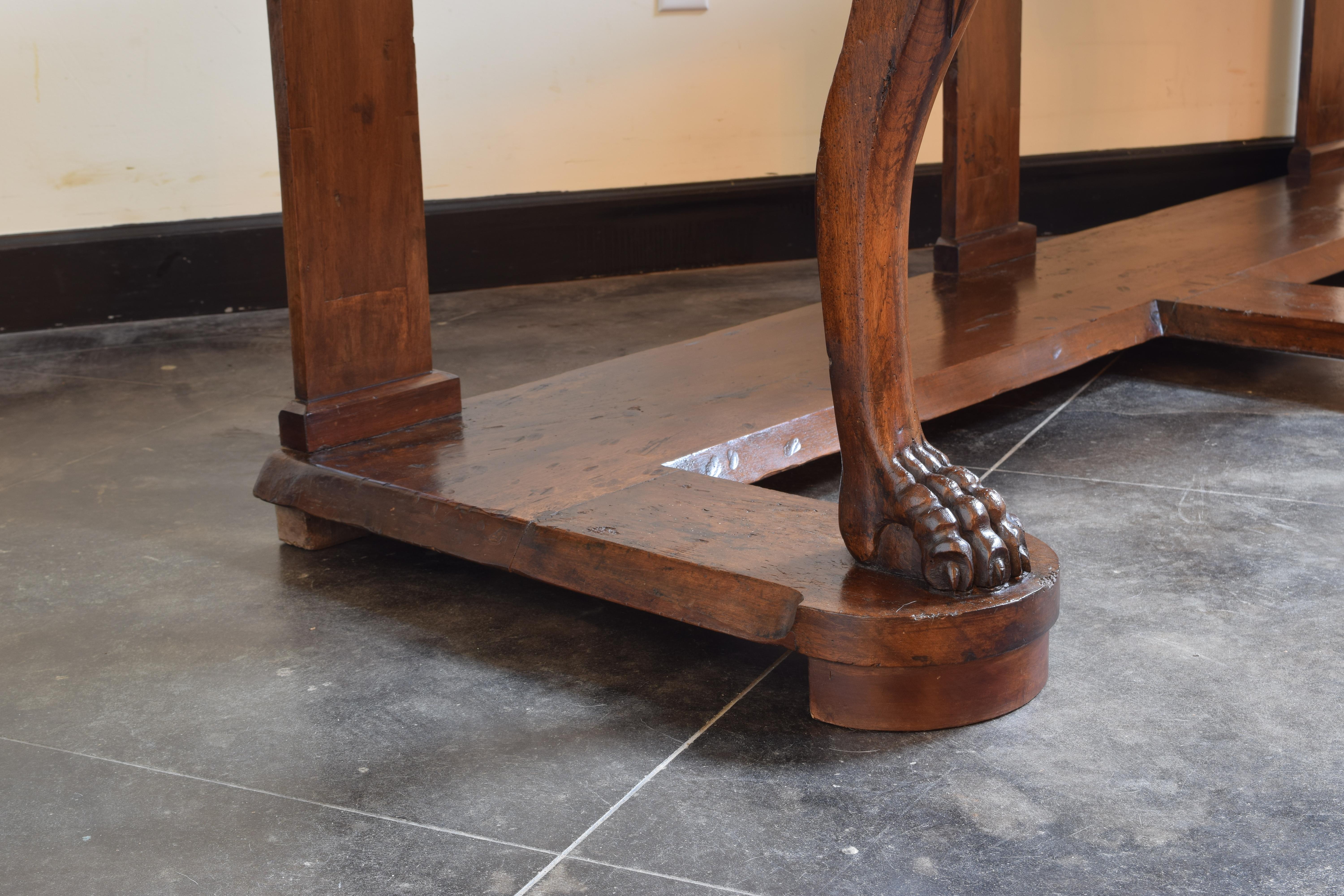 Large Late Neoclassical Carved Walnut Console Table, Italy, Mid-19th Century 9