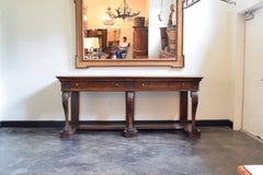 Large Late Neoclassical Carved Walnut Console Table, Italy, Mid-19th Century
