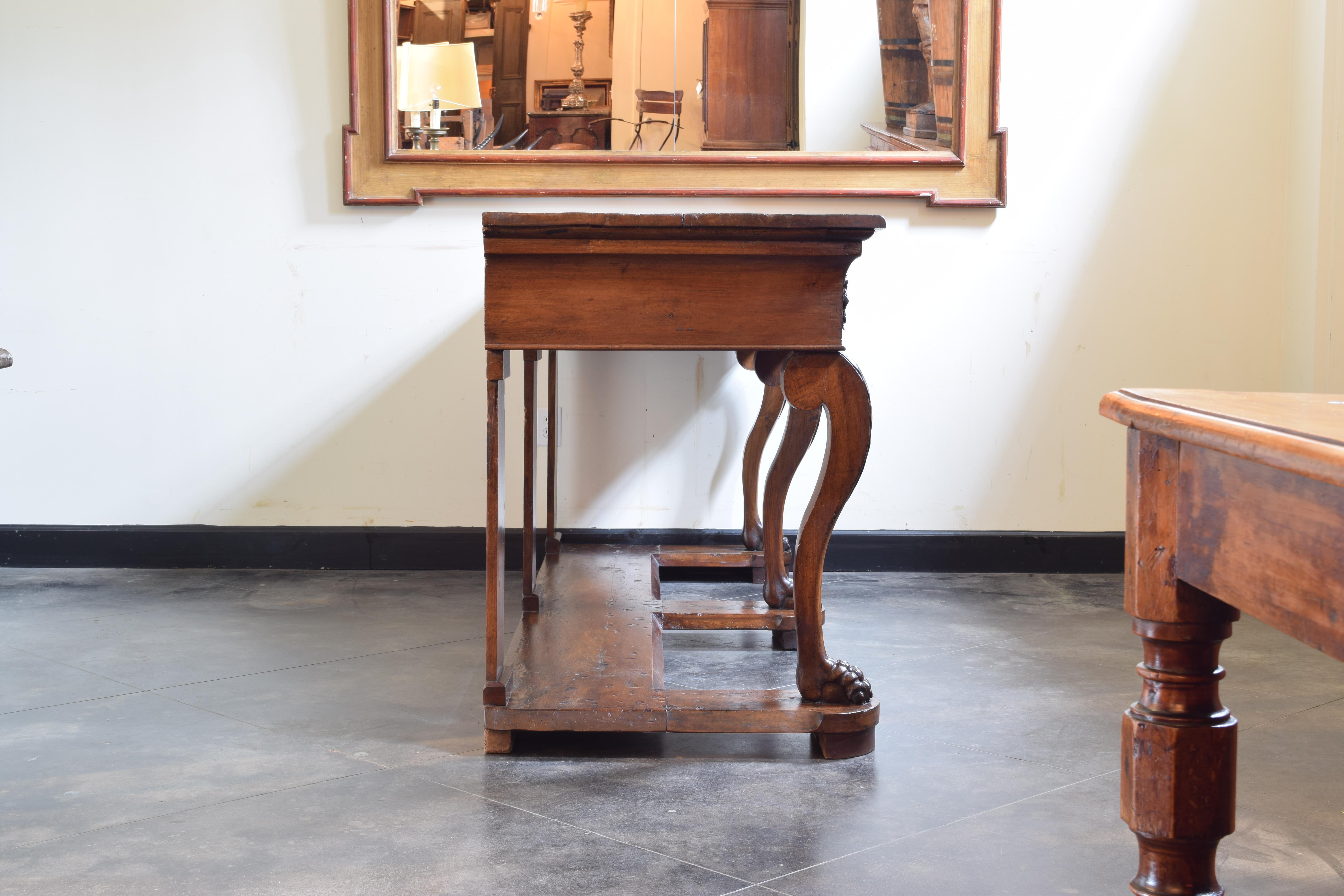 Large Late Neoclassical Carved Walnut Console Table, Italy, Mid-19th Century In Good Condition In Atlanta, GA