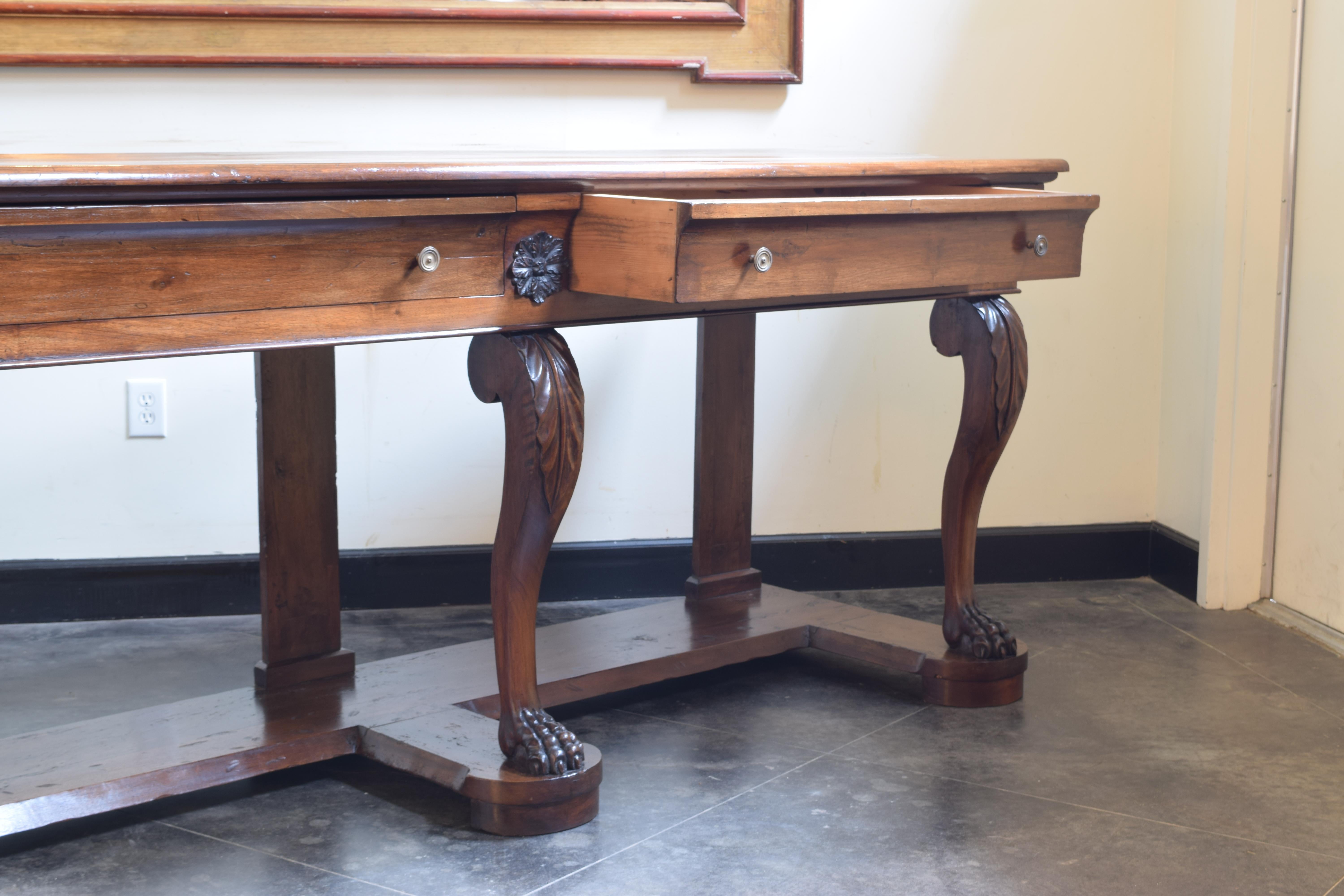 Large Late Neoclassical Carved Walnut Console Table, Italy, Mid-19th Century 1