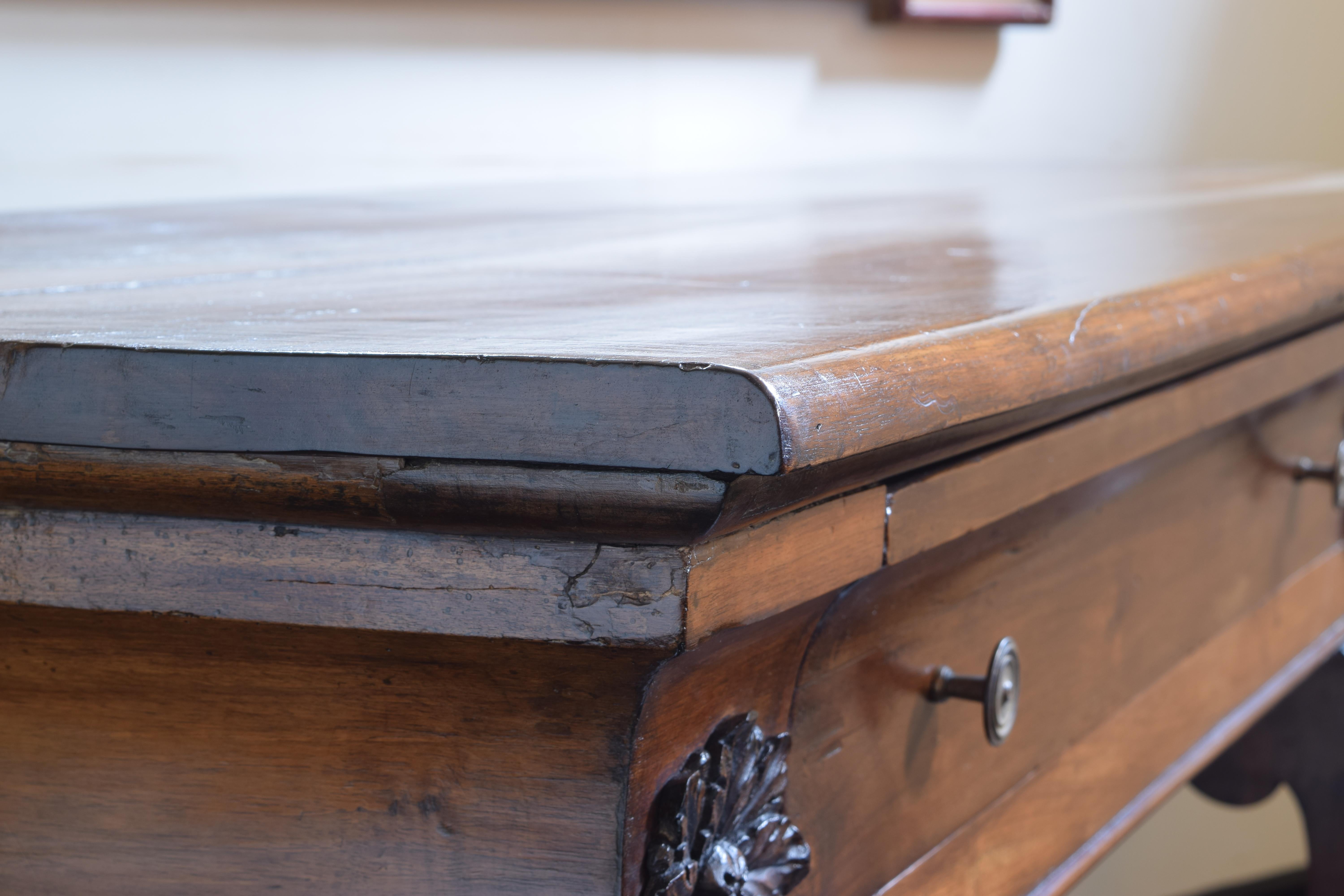 Large Late Neoclassical Carved Walnut Console Table, Italy, Mid-19th Century 5