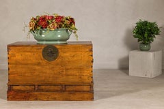 Large Late Qing Dynasty Elm Blanket Chest with Brass Hardware and Warm Patina