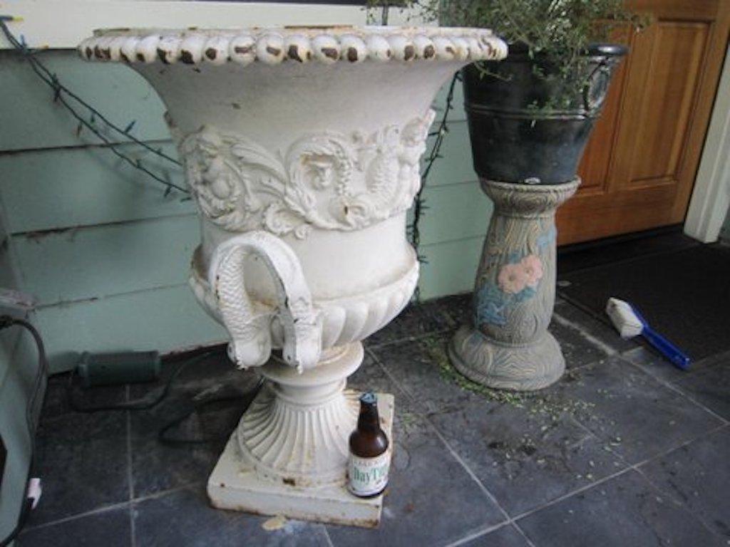 Gran jardinera victoriana tardía de hierro fundido, accesorio de jardín, 