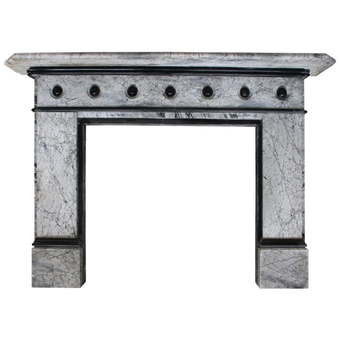 Large Late Victorian Striated Grey Marble Fire Surround For Sale