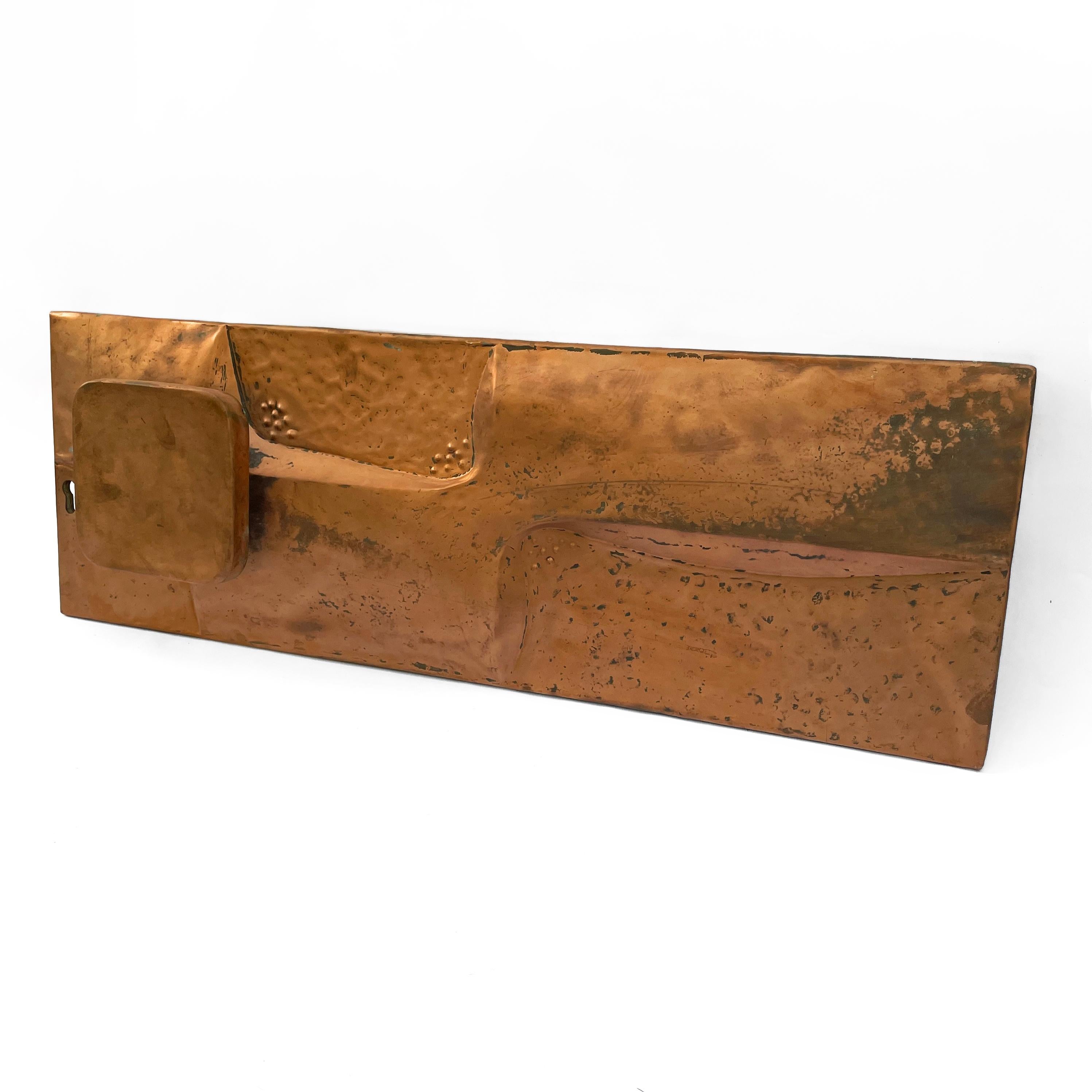 European Large Lateral Brutalist Push & Pull Copper Door Handle, 1960s For Sale