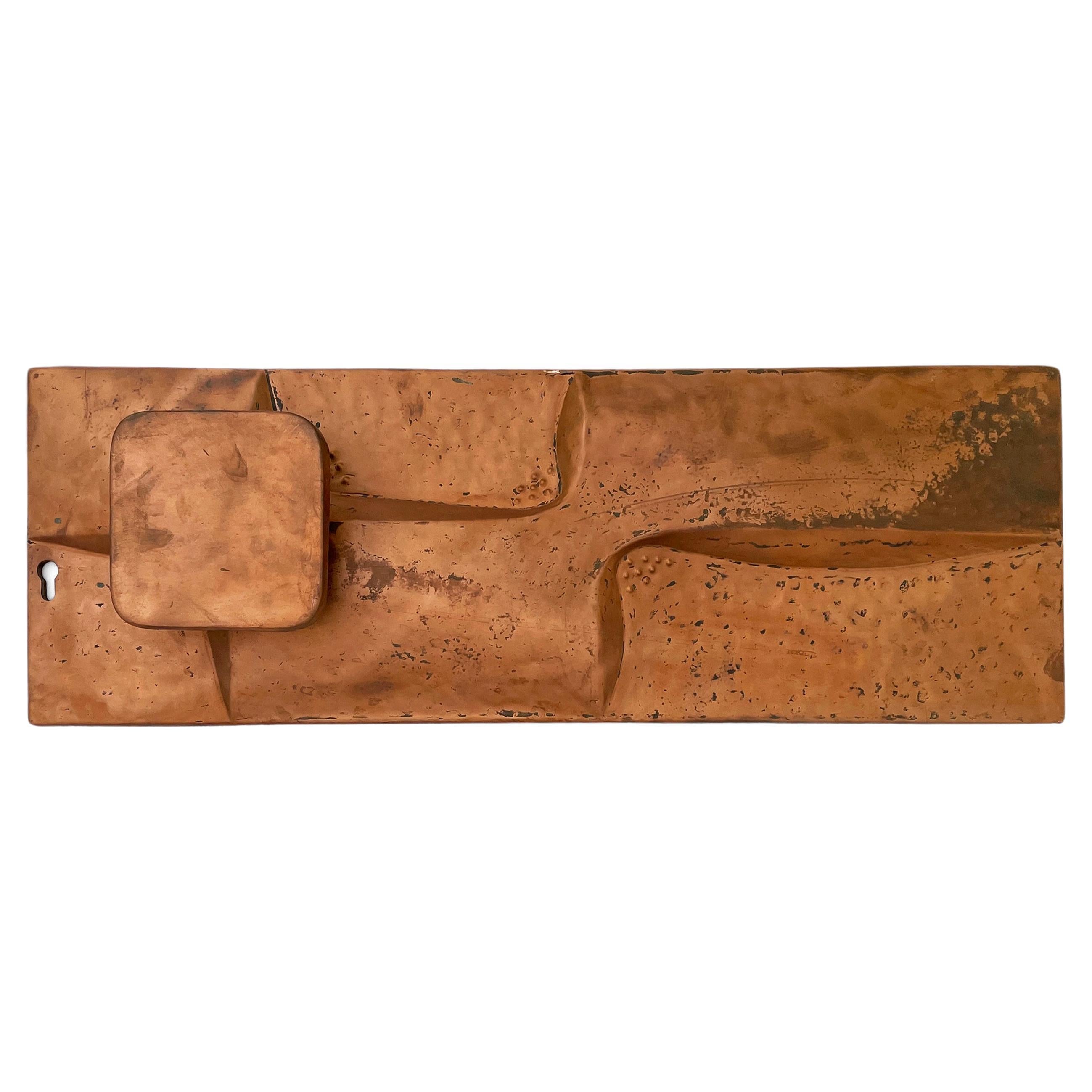 Large Lateral Brutalist Push & Pull Copper Door Handle, 1960s