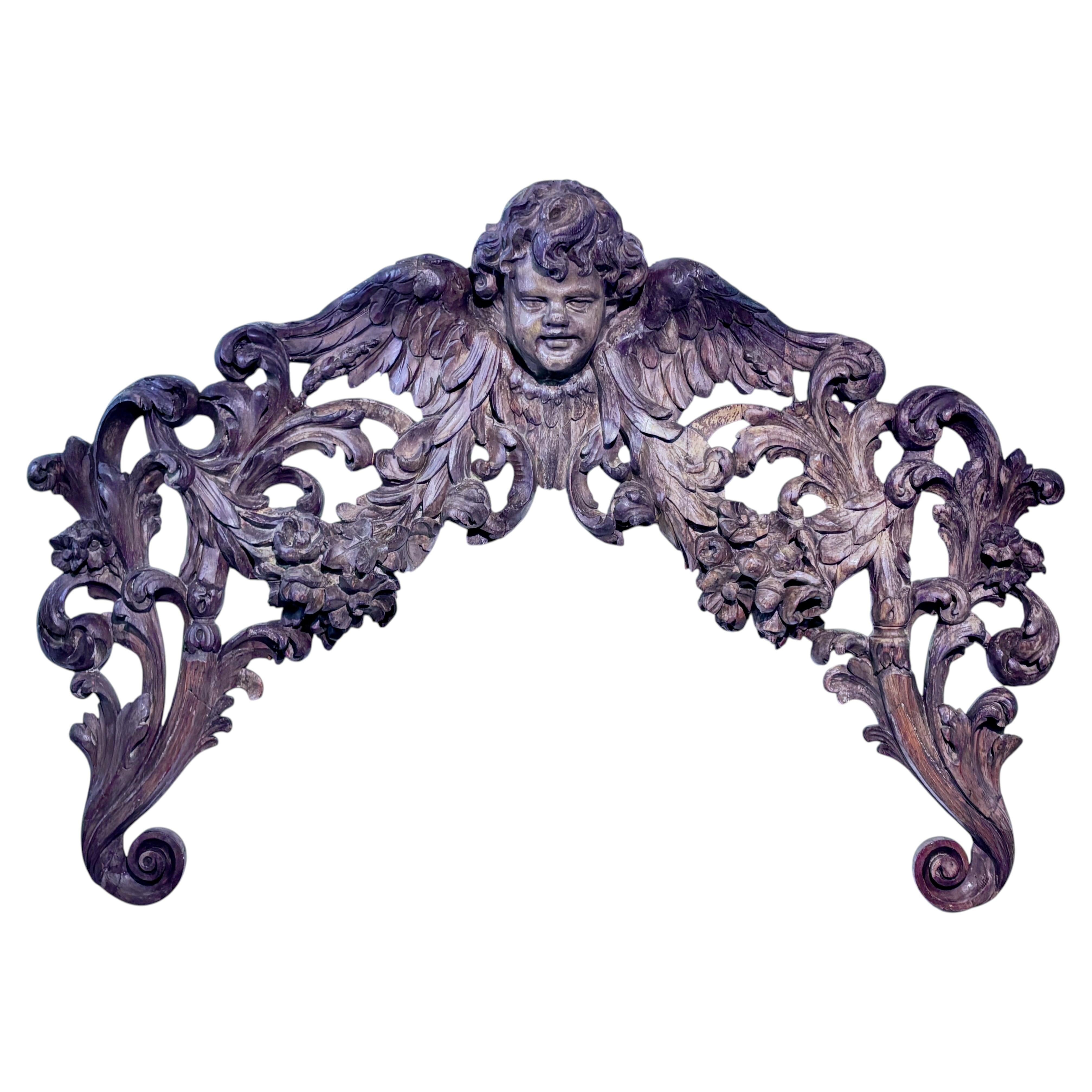 Large Latin American Carved Pine Over Door Sculpture, 19th Century