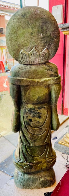 Large Laughing Buddha Statue - Green Hard Stone - China - Period: Art Nouveau