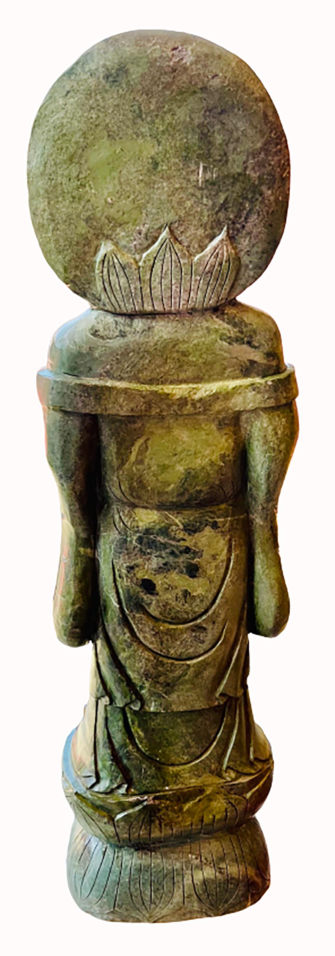 Chinois Grande statue de Bouddha riant - Pierre dure verte - Chine - Période : Art nouveau en vente