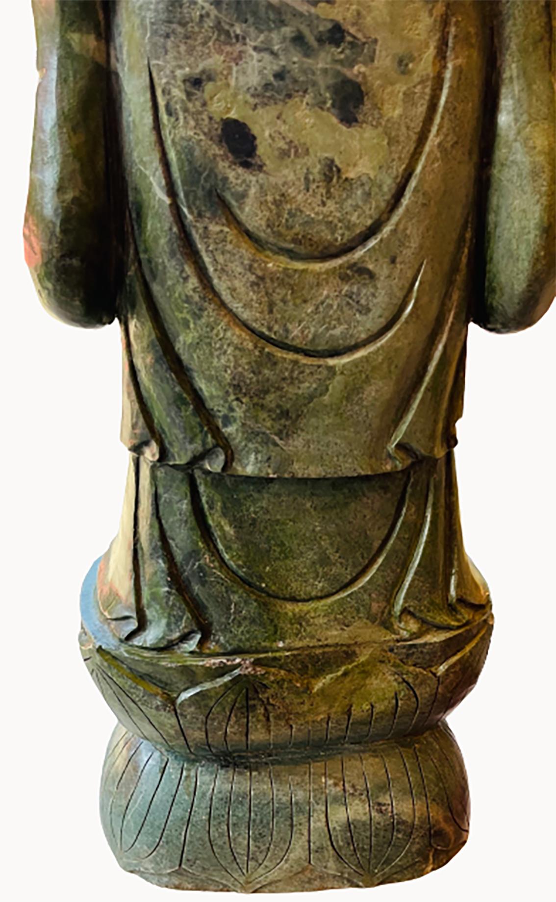 Grande statue de Bouddha riant - Pierre dure verte - Chine - Période : Art nouveau Excellent état - En vente à CRÉTEIL, FR