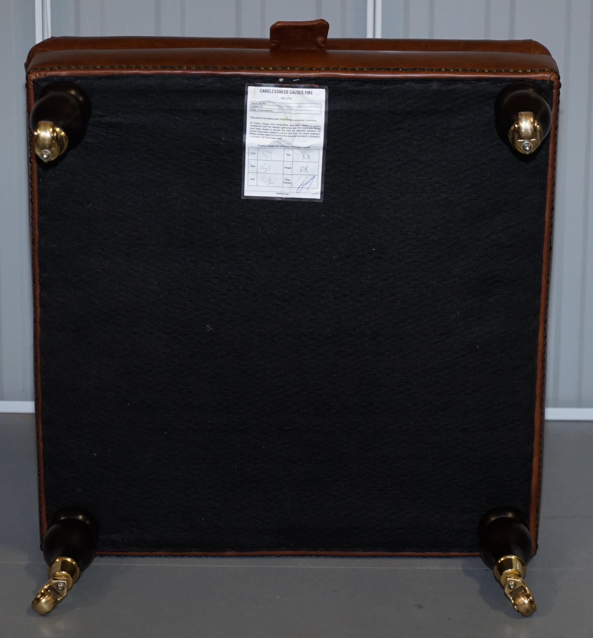 20th Century Large Laura Ashley Elliot Heritage Brown Leather Footstool Internal Storage