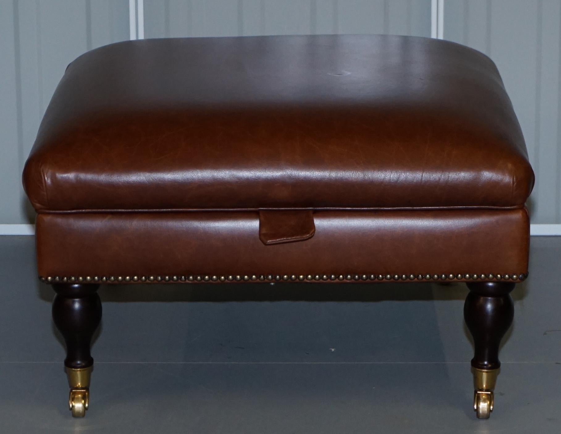 We are delighted to offer for sale this large brown leather Laura Ashley Elliot footstool with internal storage

A good looking well made and quite expensive footstool when new. It’s in Laura Ashley heritage leather, it’s has a beech wood frame