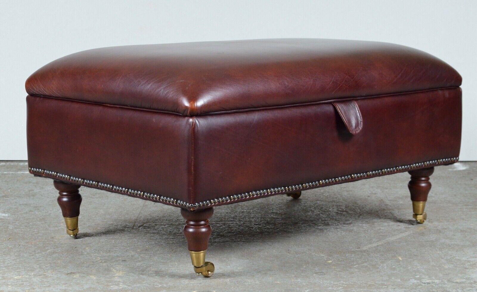 Country Large Laura Ashley Elliot Heritage Brown Leather Footstool Internal Storage
