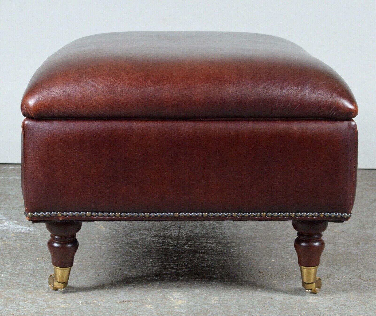 English Large Laura Ashley Elliot Heritage Brown Leather Footstool Internal Storage