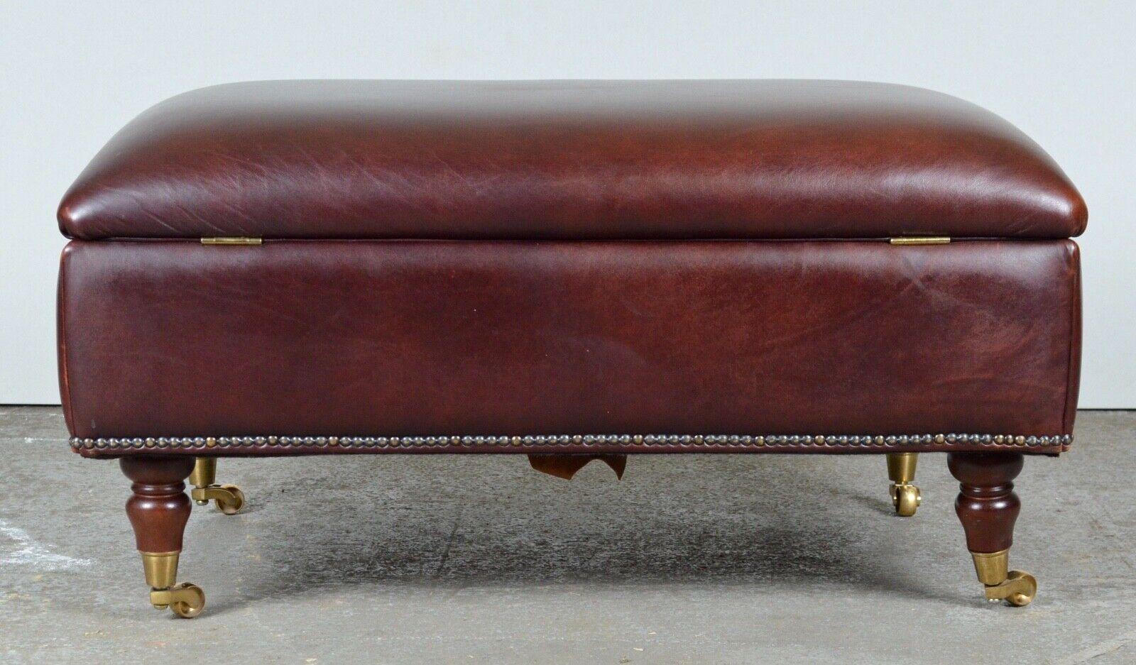Hand-Crafted Large Laura Ashley Elliot Heritage Brown Leather Footstool Internal Storage