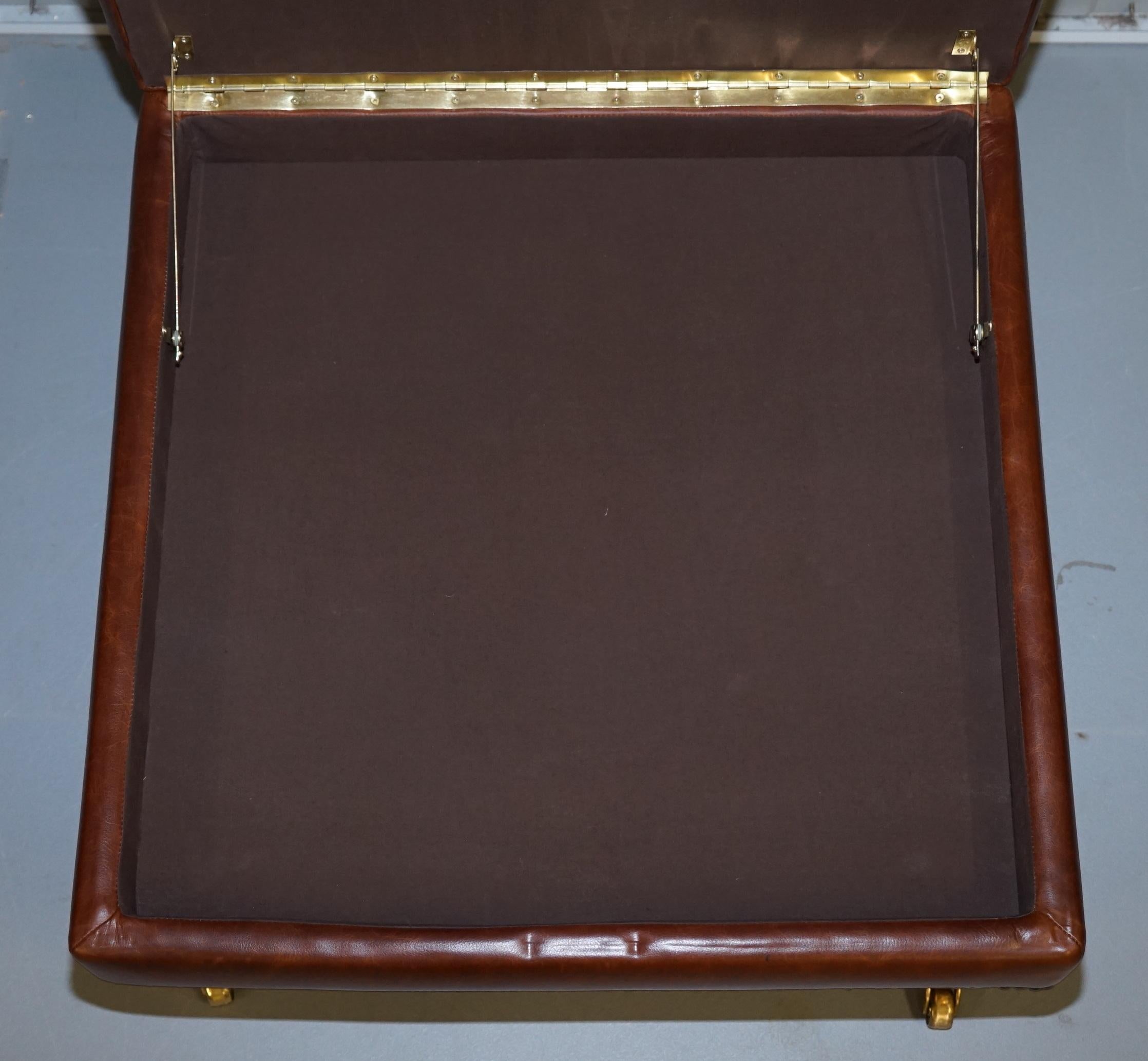 Hand-Crafted Large Laura Ashley Elliot Heritage Brown Leather Footstool Internal Storage