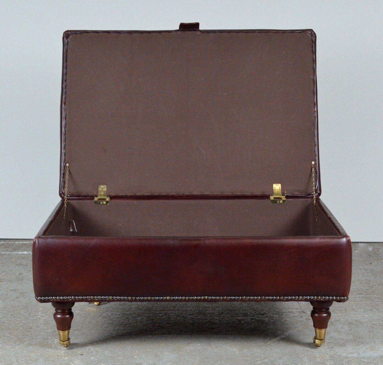 Large Laura Ashley Elliot Heritage Brown Leather Footstool Internal Storage 1