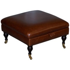 Used Large Laura Ashley Elliot Heritage Brown Leather Footstool Internal Storage