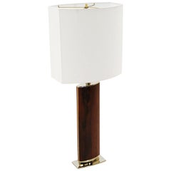 Vintage Large Laurel Table Lamp in Rosewood and Solid Brass, New Custom Shade