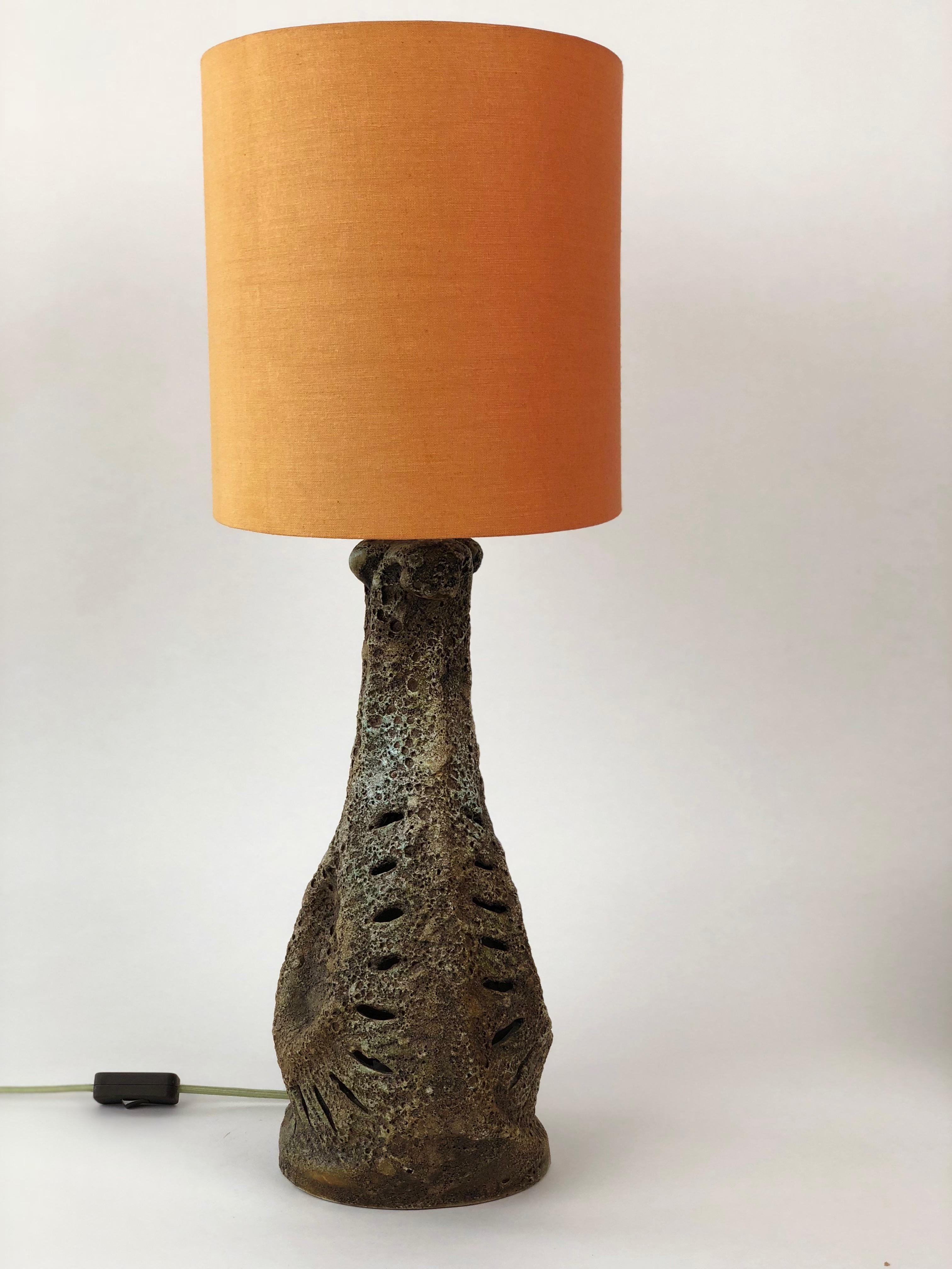Mid-Century Modern Large Lava Ceramic Table Lamp from 1960 with Illuminated Base For Sale