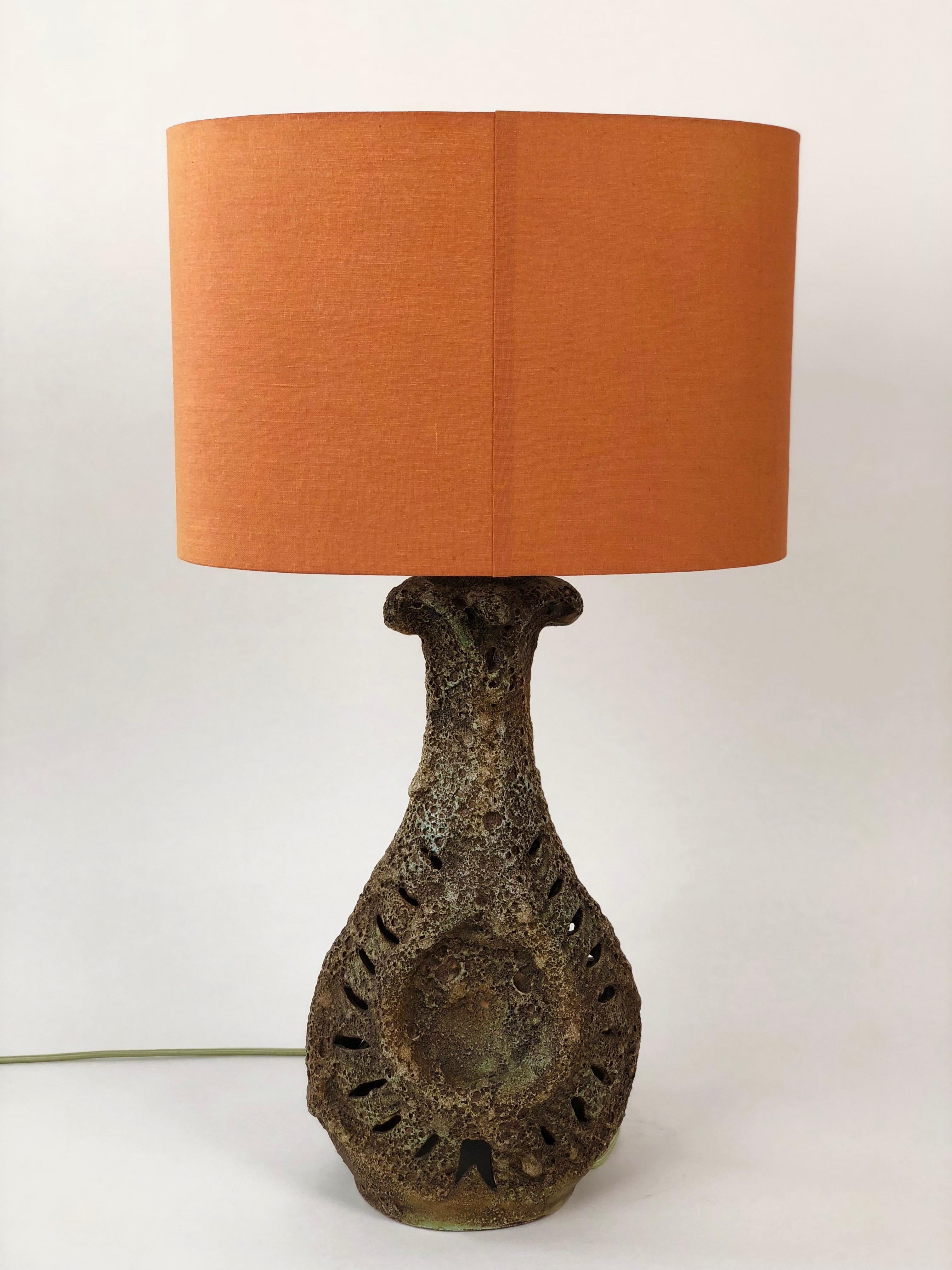 German Large Lava Ceramic Table Lamp from 1960 with Illuminated Base For Sale