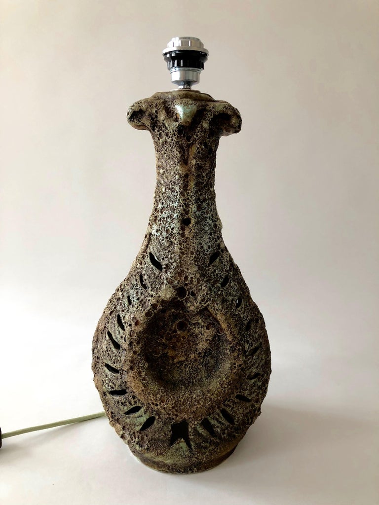 Large Lava Ceramic Table Lamp from 1960 with Illuminated Base For Sale