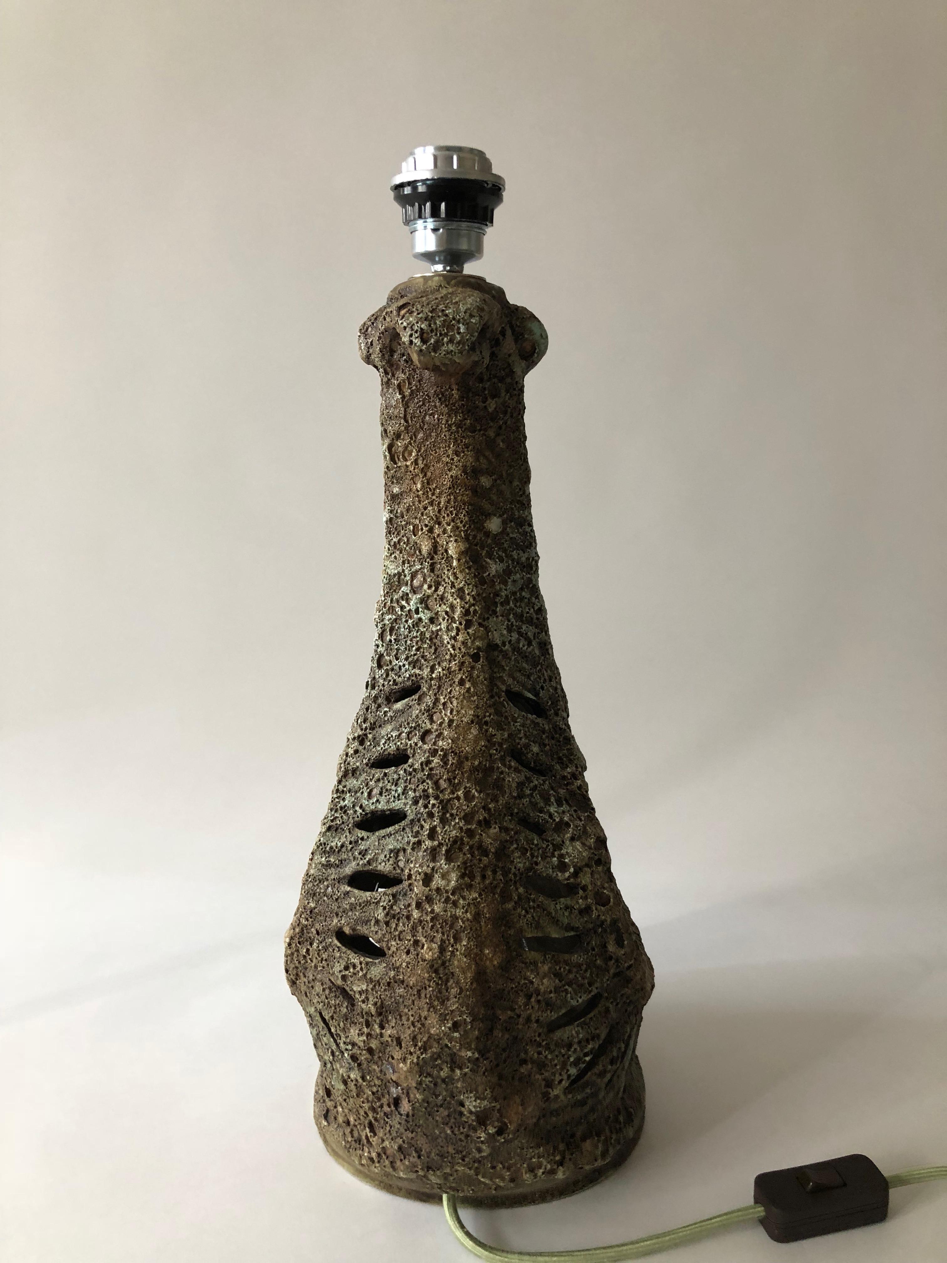 Large Lava Ceramic Table Lamp from 1960 with Illuminated Base For Sale 1