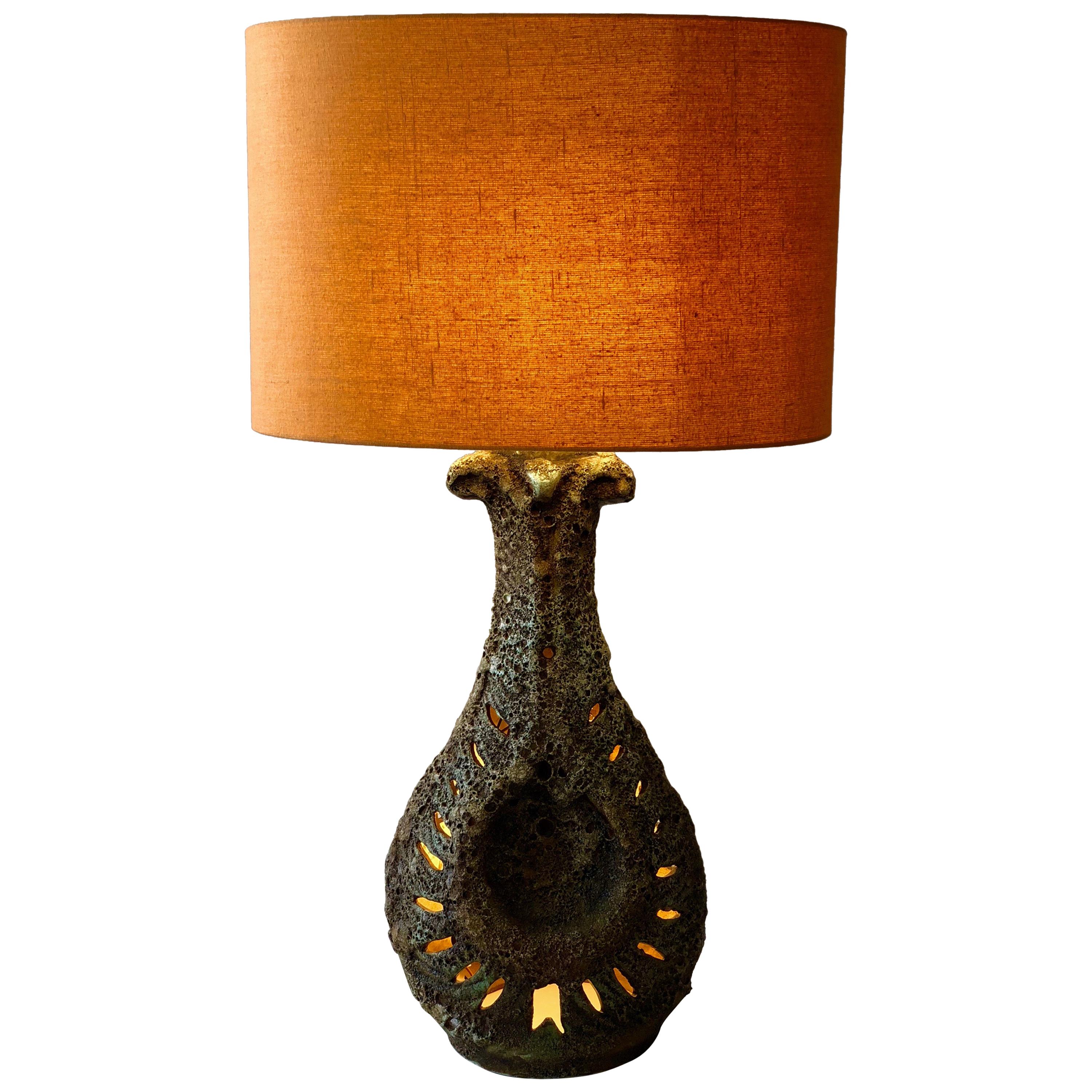 Large Lava Ceramic Table Lamp from 1960 with Illuminated Base For Sale